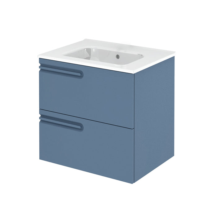 Econic 2 Drawers Left Handle Bathroom Vanity with Ceramic Single Sink - Wall Mount - 24" Mdf/Vapor Blue