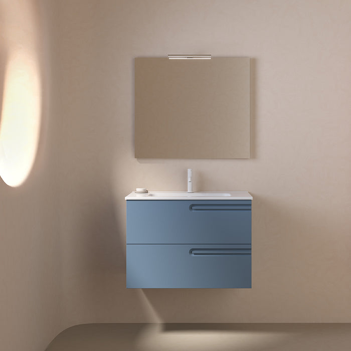 Econic 2 Drawers Left Handle Bathroom Vanity with Ceramic Single Sink - Wall Mount - 24" Mdf/Vapor Blue