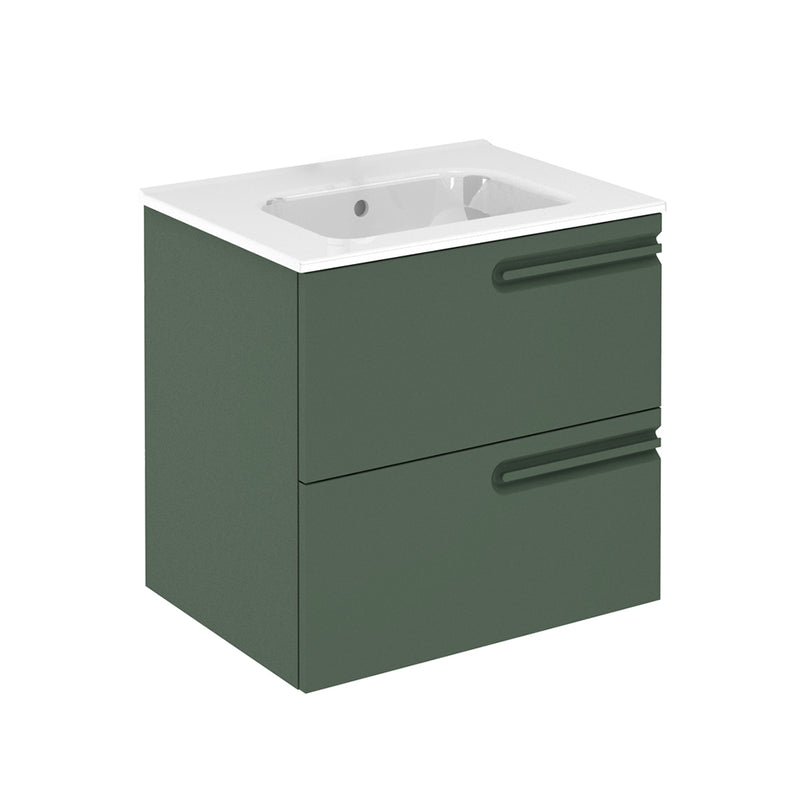 Econic 2 Drawers Right Handle Bathroom Vanity with Ceramic Single Sink - Wall Mount - 24" Mdf/Forest Green