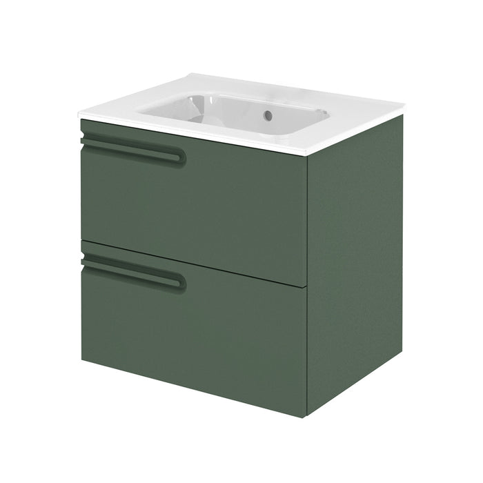 Econic 2 Drawers Left Handle Bathroom Vanity with Ceramic Single Sink - Wall Mount - 24" Mdf/Forest Green