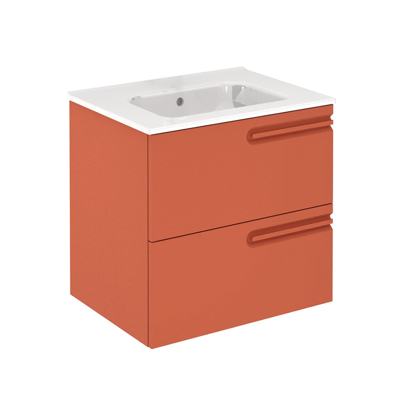 Econic 2 Drawers Right Handle Bathroom Vanity with Ceramic Single Sink - Wall Mount - 24" Mdf/Terracotta