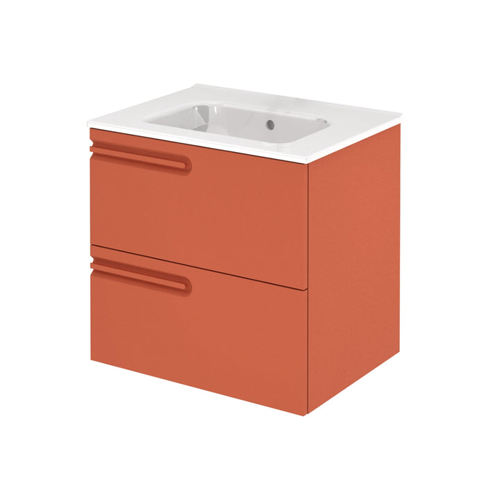 Econic 2 Drawers Left Handle Bathroom Vanity with Ceramic Single Sink - Wall Mount - 24" Mdf/Terracotta