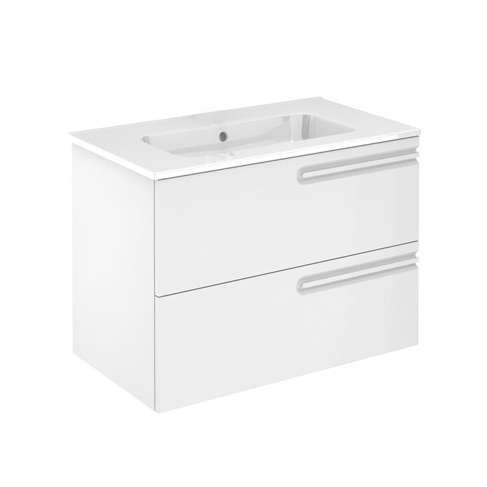 Econic 2 Drawers Bathroom Vanity with Ceramic Single Sink - Wall Mount - 32" Mdf/Matt White