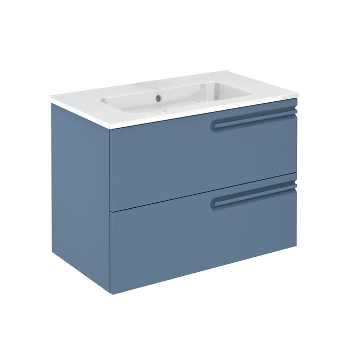 Econic 2 Drawers Bathroom Vanity with Ceramic Single Sink  - Wall Mount - 32" Mdf/Vapor Blue