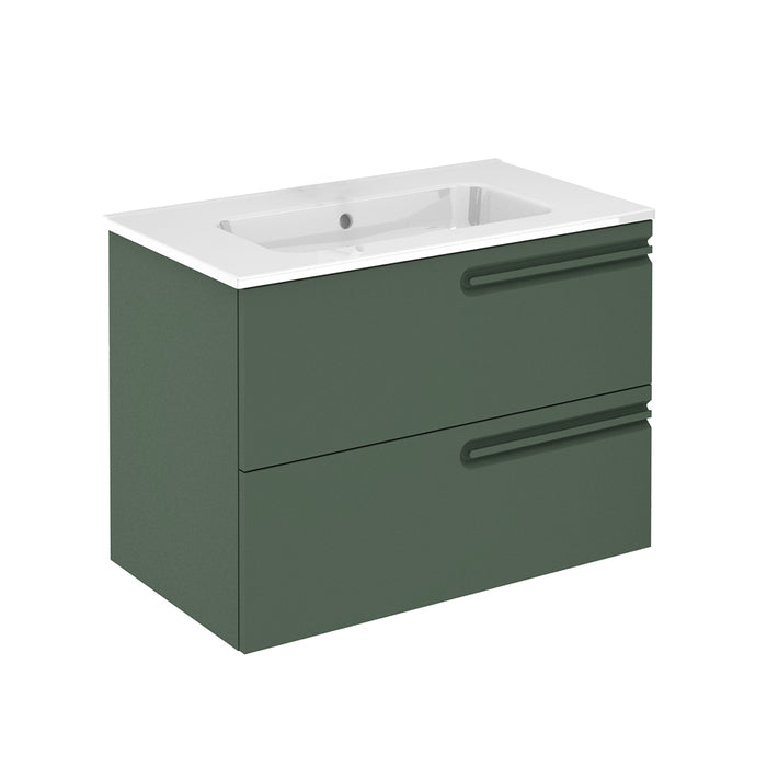 Econic 2 Drawers Bathroom Vanity with Ceramic Single Sink - Wall Mount - 32" Mdf/Forest Green