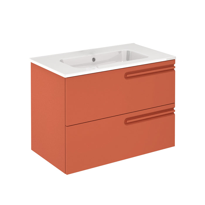 Econic 2 Drawers Bathroom Vanity with Ceramic Single Sink - Wall Mount - 32" Mdf/Terracotta