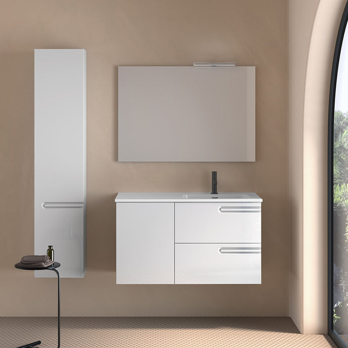 Econic 2 Drawers And 1 Door Right Handle Bathroom Vanity with Mineral Countertop - Wall Mount - 40" Mdf/Matt White