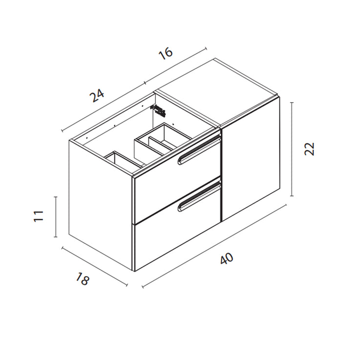 Econic 2 Drawers And 1 Door Right Handle Bathroom Vanity with Mineral Countertop - Wall Mount - 40" Mdf/Matt White