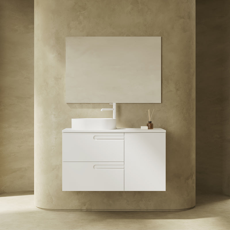 Econic 2 Drawers And 1 Door Left Handle Bathroom Vanity with Mineral Countertop - Wall Mount - 40" Mdf/Matt White