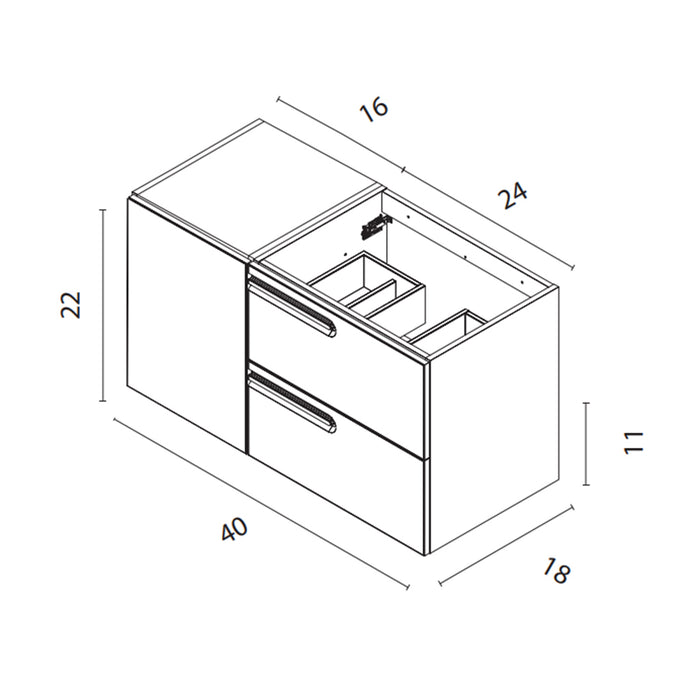 Econic 2 Drawers And 1 Door Left Handle Bathroom Vanity with Mineral Countertop - Wall Mount - 40" Mdf/Matt White