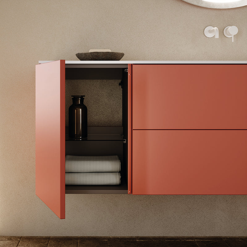 Econic 2 Drawers And 1 Door Bathroom Vanity with Mineral Countertop - Wall Mount - 48" Mdf/Terracotta