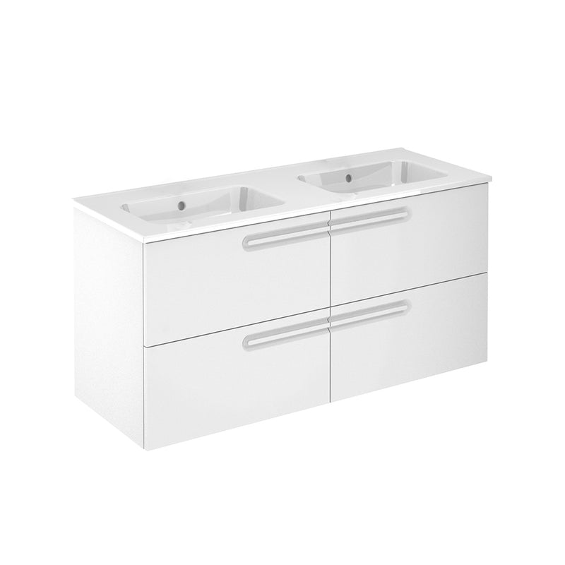 Econic 4 Drawers Bathroom Vanity with Ceramic Double Sink - Wall Mount - 48" Mdf/Matt White
