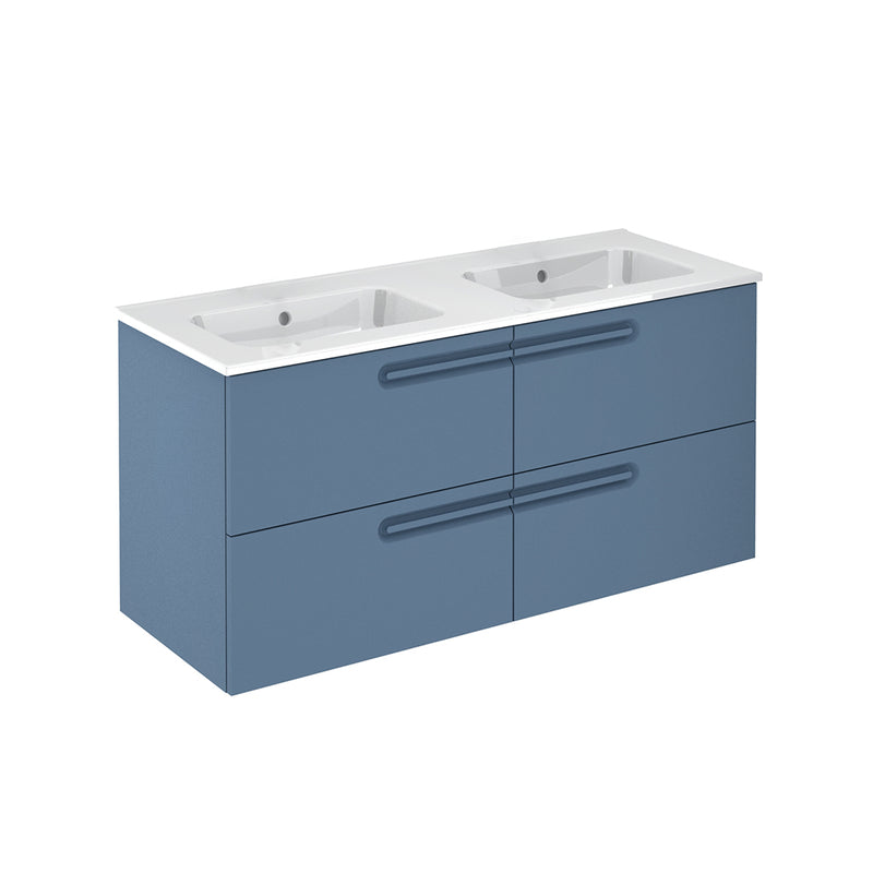 Econic 4 Drawers Bathroom Vanity with Ceramic Double Sink - Wall Mount - 48" Mdf/Vapor Blue