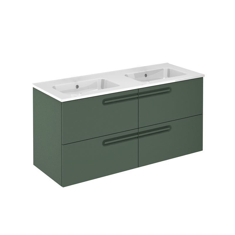 Econic 4 Drawers Bathroom Vanity with Ceramic Double Sink - Wall Mount - 48" Mdf/Forest Green