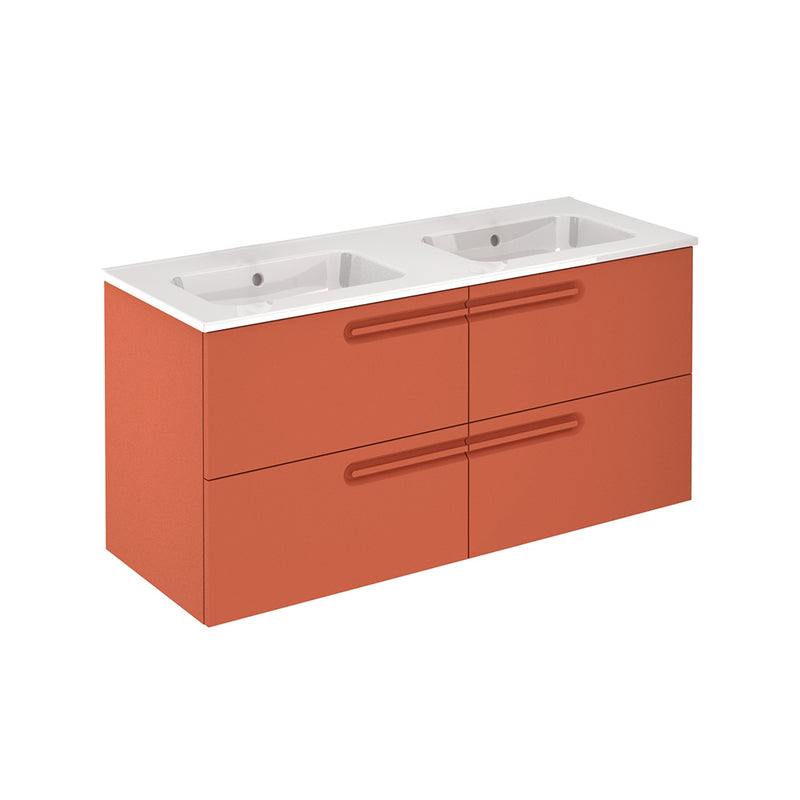 Econic 4 Drawers Bathroom Vanity with Ceramic Double Sink - Wall Mount - 48" Mdf/Terracotta