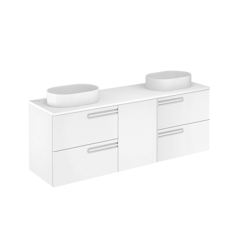 Econic 4 Drawers And 1 Door Bathroom Vanity with Mineral Countertop - Wall Mount - 64" Mdf/Matt White