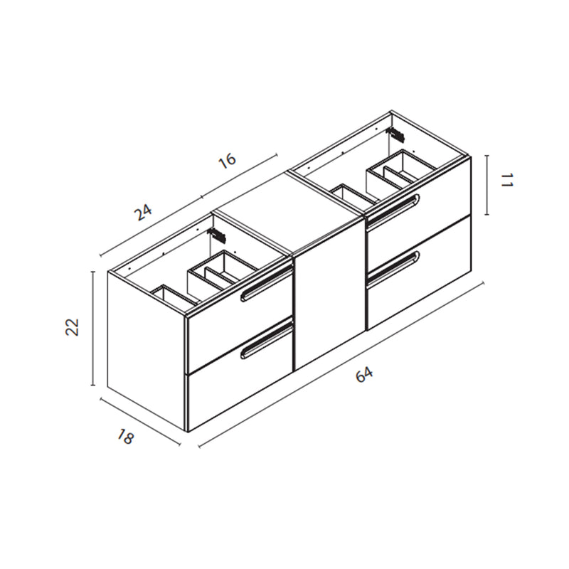Econic 4 Drawers And 1 Door Bathroom Vanity with Mineral Countertop - Wall Mount - 64" Mdf/Matt White
