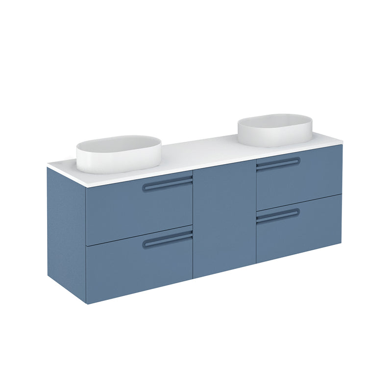 Econic 4 Drawers And 1 Door Bathroom Vanity with Mineral Countertop - Wall Mount - 64" Mdf/Vapor Blue