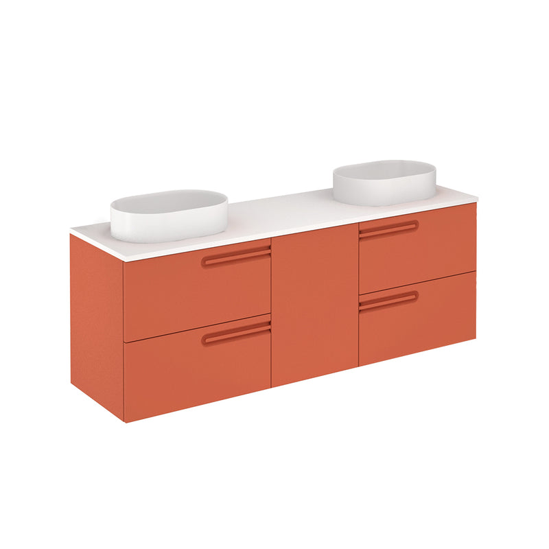 Econic 4 Drawers And 1 Door Bathroom Vanity with Mineral Countertop - Wall Mount - 64" Mdf/Terracotta
