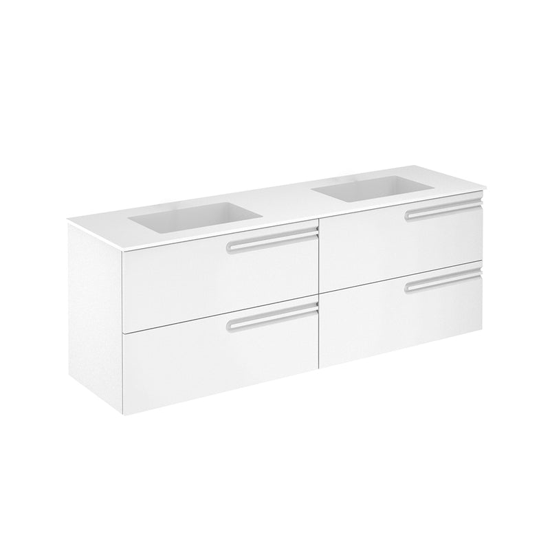 Econic 4 Drawers Bathroom Vanity with Mineral Double Sink - Wall Mount - 64" Mdf/Matt White