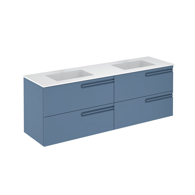 Econic 4 Drawers Bathroom Vanity with Mineral Double Sink - Wall Mount - 64" Mdf/Vapor Blue