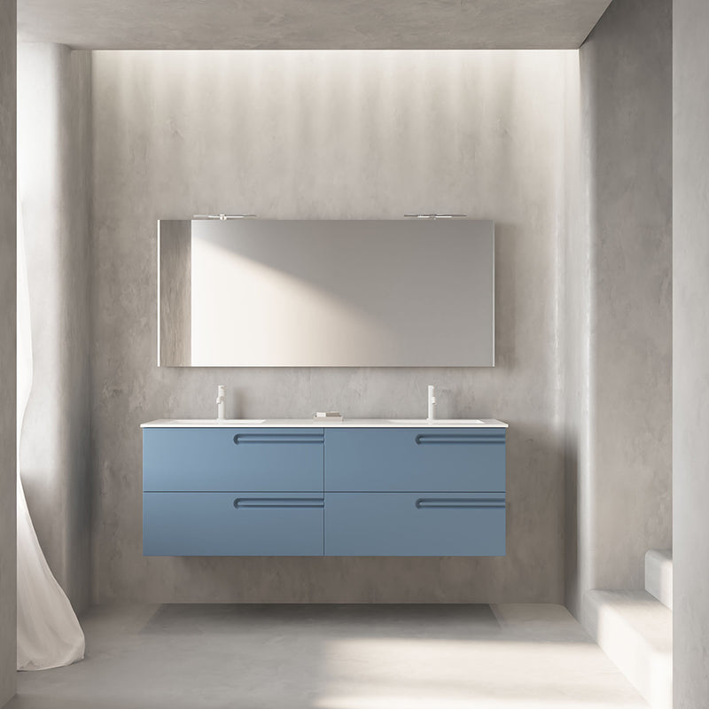 Econic 4 Drawers Bathroom Vanity with Mineral Double Sink - Wall Mount - 64" Mdf/Vapor Blue