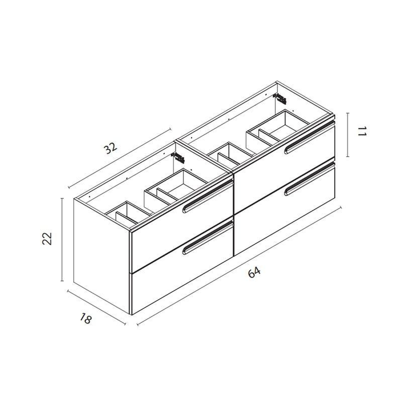 Econic 4 Drawers Bathroom Vanity with Mineral Double Sink - Wall Mount - 64" Mdf/Vapor Blue