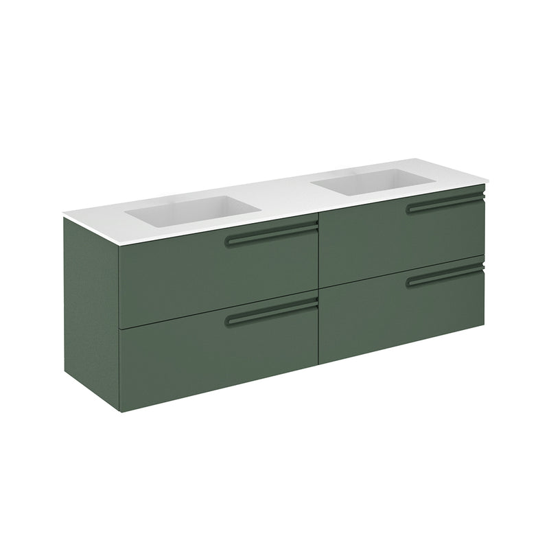 Econic 4 Drawers Bathroom Vanity with Mineral Double Sink - Wall Mount - 64" Mdf/Forest Green