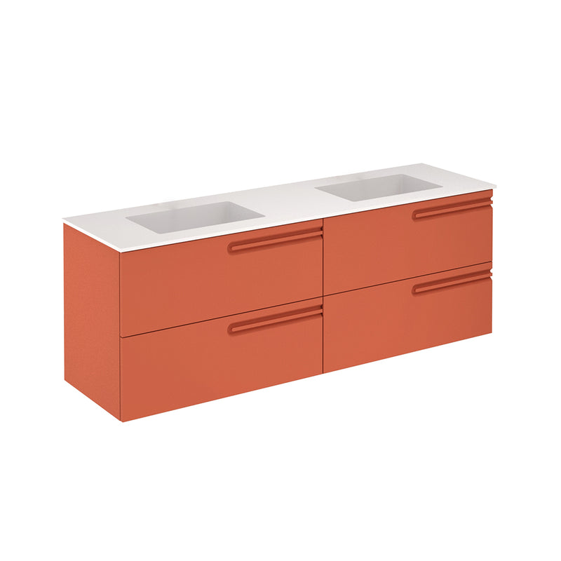 Econic 4 Drawers Bathroom Vanity with Mineral Double Sink - Wall Mount - 64" Mdf/Terracotta