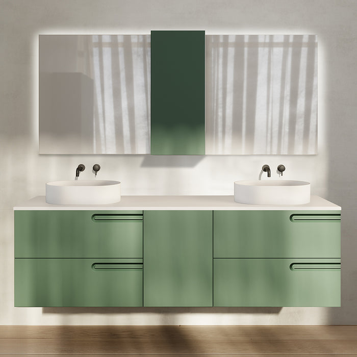 Econic 4 Drawers And 1 Door Bathroom Vanity with Mineral Countertop - Wall Mount - 80" Mdf/Forest Green