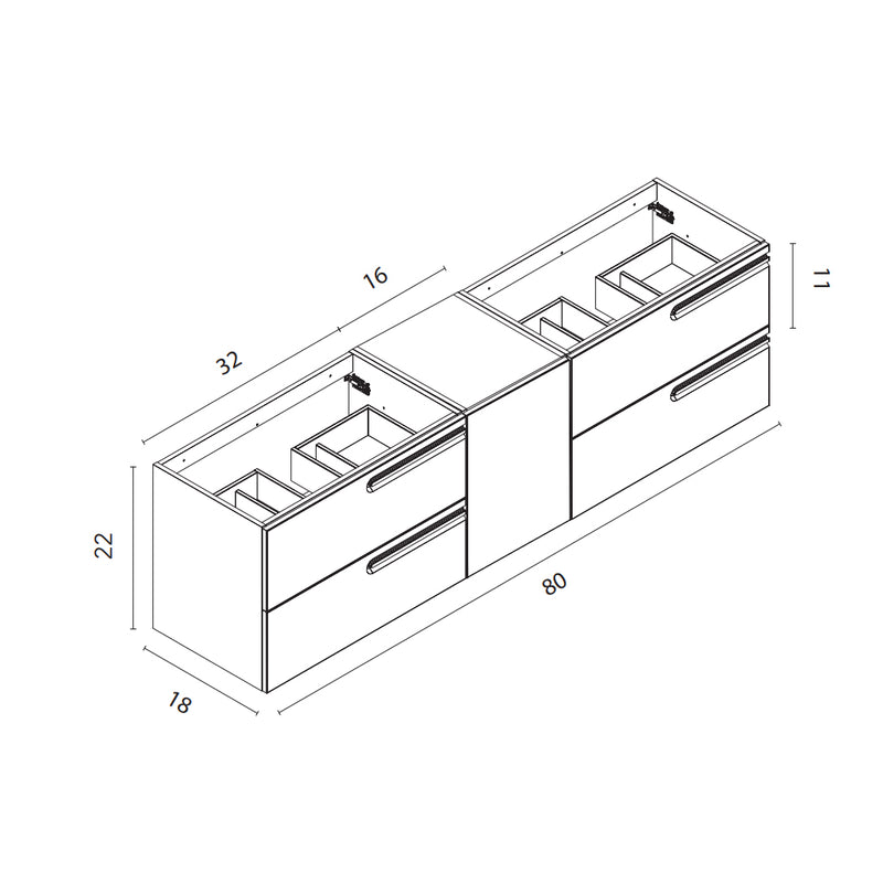 Econic 4 Drawers And 1 Door Bathroom Vanity with Mineral Countertop - Wall Mount - 80" Mdf/Terracotta