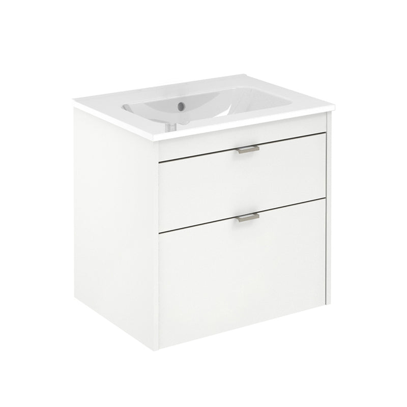 Logika 2 Drawers Bathroom Vanity with Ceramic Single Sink - Wall Mount - 24" Mdf/Matt White/Inox