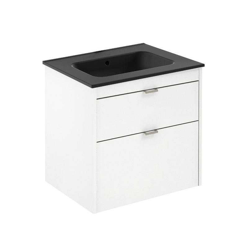 Logika 2 Drawers Bathroom Vanity with Ceramic Single Sink - Wall Mount - 24" Mdf/Matt White/Inox