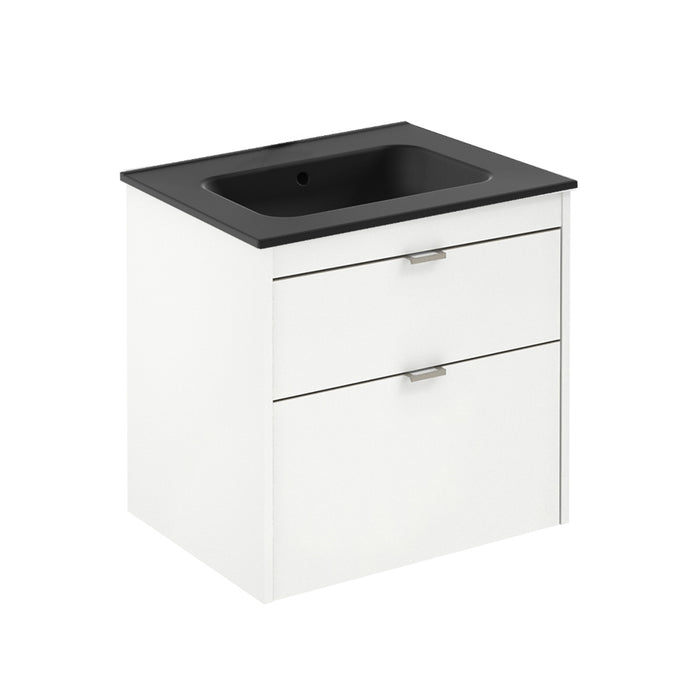 Logika 2 Drawers Bathroom Vanity with Ceramic Single Sink - Wall Mount - 24" Mdf/Matt White/Inox