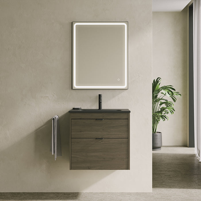 Logika 2 Drawers Bathroom Vanity with Ceramic Single Sink - Wall Mount - 24" Mdf/Matt White/Inox