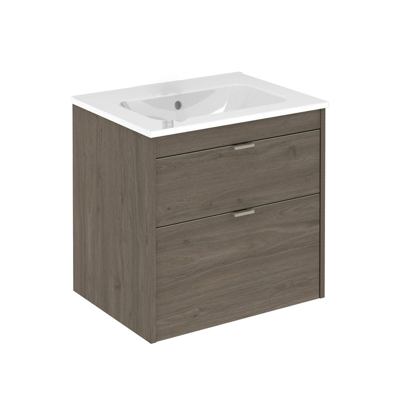 Logika 2 Drawers Bathroom Vanity with Ceramic Single Sink - Wall Mount - 24" Mdf/Eternity Oak/Inox