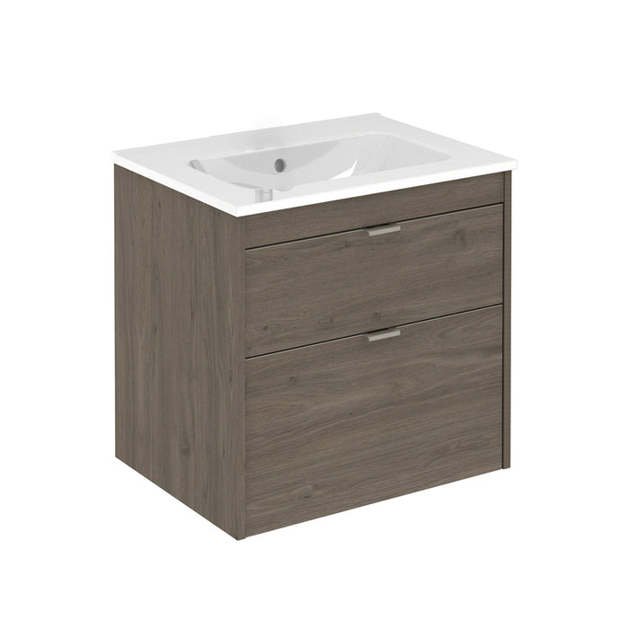 Logika 2 Drawers Bathroom Vanity with Ceramic Single Sink - Wall Mount - 24" Mdf/Eternity Oak/Inox