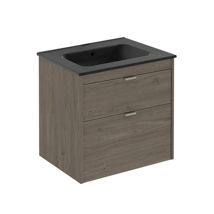 Logika 2 Drawers Bathroom Vanity with Ceramic Single Sink - Wall Mount - 24" Mdf/Eternity Oak/Inox