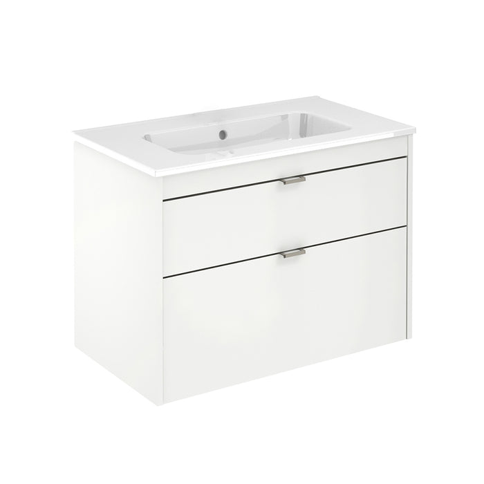 Logika 2 Drawers Bathroom Vanity with Ceramic Single Sink - Wall Mount - 32" Mdf/Matt White/Inox