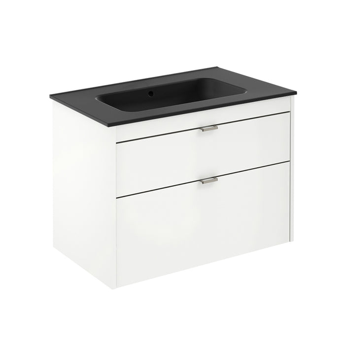 Logika 2 Drawers Bathroom Vanity with Ceramic Single Sink - Wall Mount - 32" Mdf/Matt White/Inox