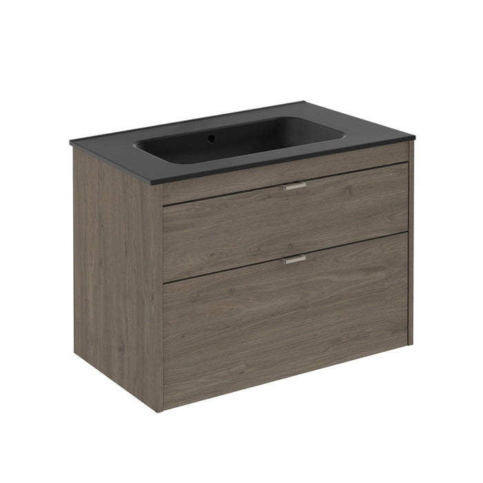 Logika 2 Drawers Bathroom Vanity with Ceramic Single Sink- Wall Mount - 32" Mdf/Eternity Oak/Inox