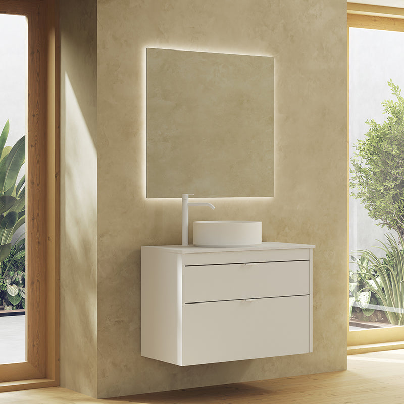 Logika 2 Drawers Bathroom Vanity with Ceramic Single Sink- Wall Mount - 32" Mdf/Eternity Oak/Inox