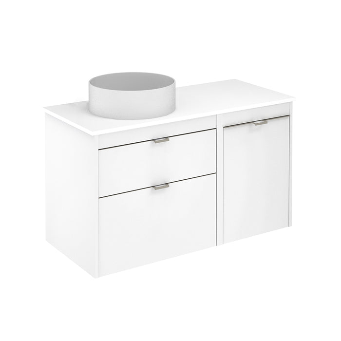 Logika 2 Drawers And 1 Wardrobe Bathroom Vanity with Mineral Countertop - Wall Mount - 40" Mdf/Matt White/Inox