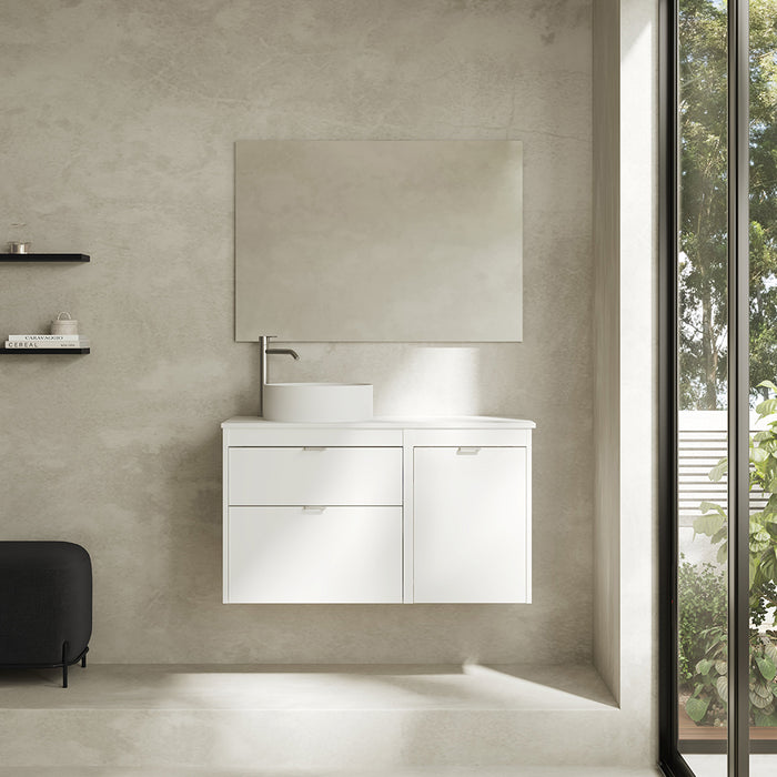 Logika 2 Drawers And 1 Wardrobe Bathroom Vanity with Mineral Countertop - Wall Mount - 40" Mdf/Matt White/Inox