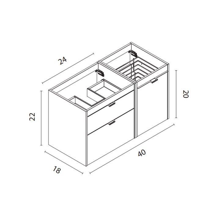 Logika 2 Drawers And 1 Wardrobe Bathroom Vanity with Mineral Countertop - Wall Mount - 40" Mdf/Matt White/Inox