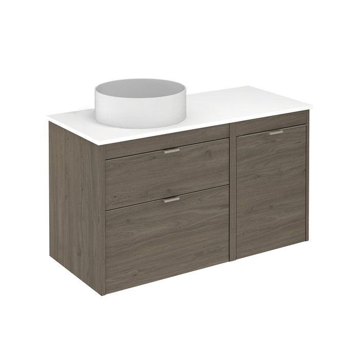 Logika 2 Drawers And 1 Wardrobe Bathroom Vanity with Mineral Countertop - Wall Mount - 40" Mdf/Eternity Oak/Inox