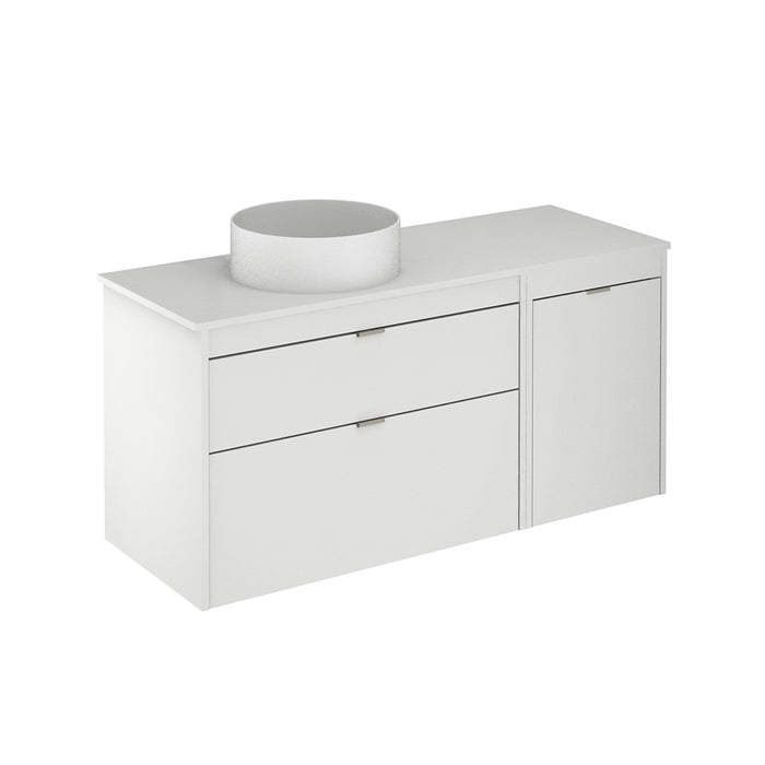 Logika 2 Drawers And 1 Wardrobe Bathroom Vanity with Mineral Countertop - Wall Mount - 48" Mdf/Matt White/Inox