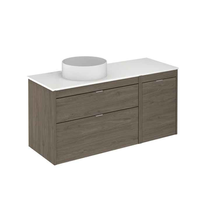 Logika 2 Drawers And 1 Wardrobe Bathroom Vanity with Mineral Countertop - Wall Mount - 48" Mdf/Eternity Oak/Inox