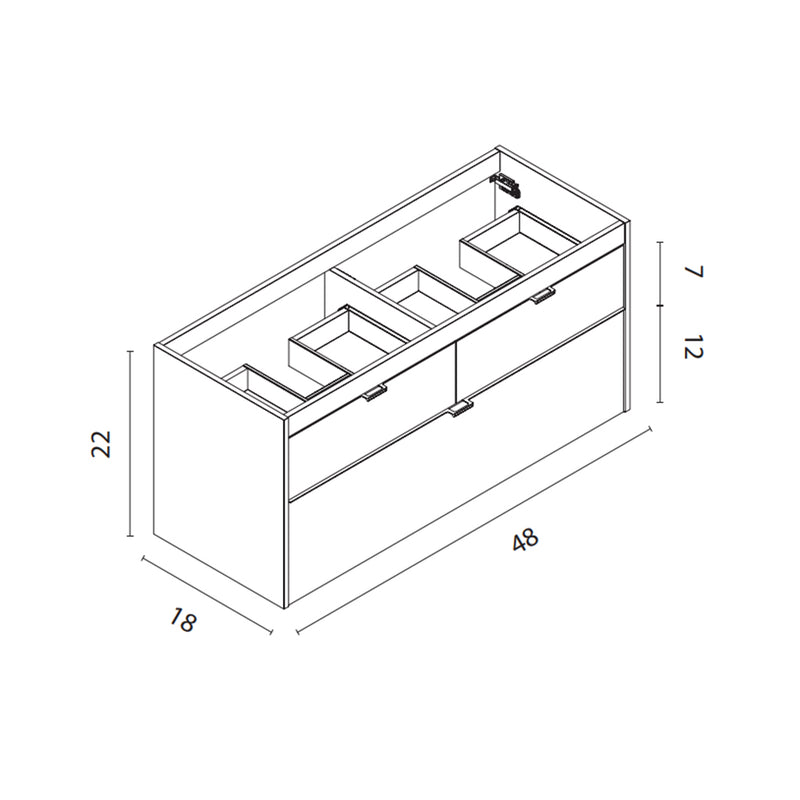 Logika 3 Drawers Bathroom Vanity with Ceramic Double Sink - Wall Mount - 48" Mdf/Matt White/Inox