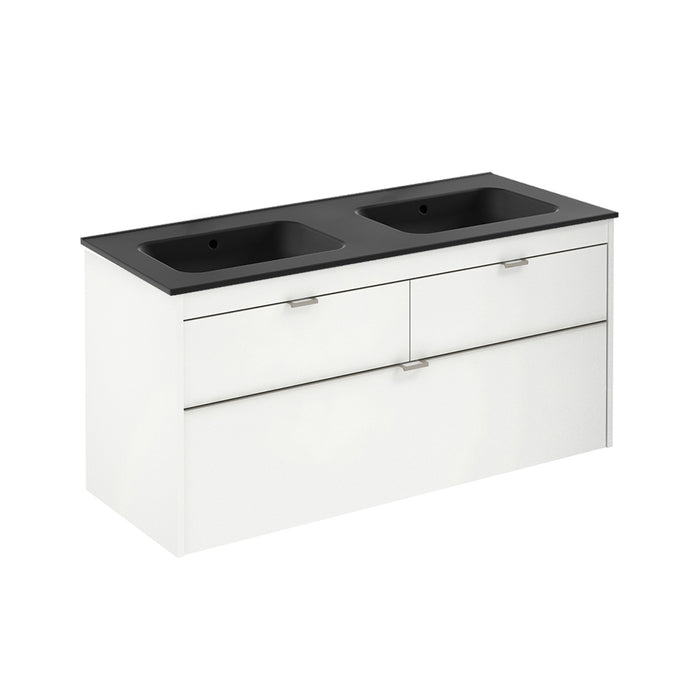 Logika 3 Drawers Bathroom Vanity with Ceramic Double Sink - Wall Mount - 48" Mdf/Matt White/Inox